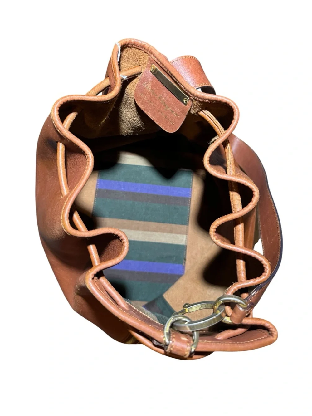 Salvatore Ferragamo Cognac Brown  Leather Drawstring Bucket Bag Auth